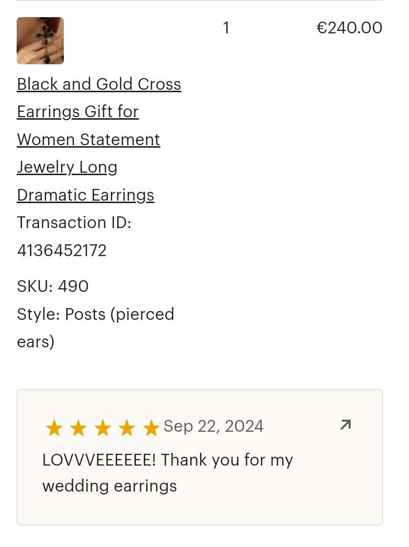 Brass Cross Earrings with black Rose and Crystals