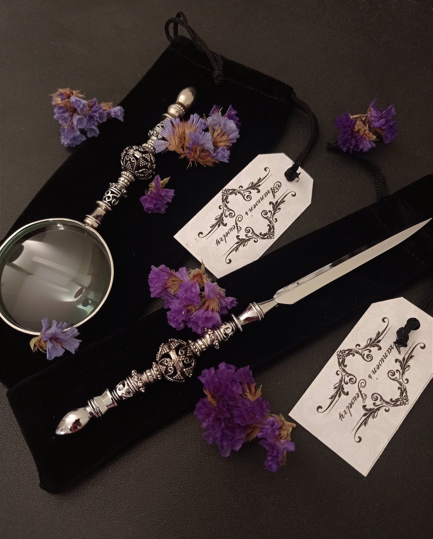 Silver Magnifying glass and letter opener set