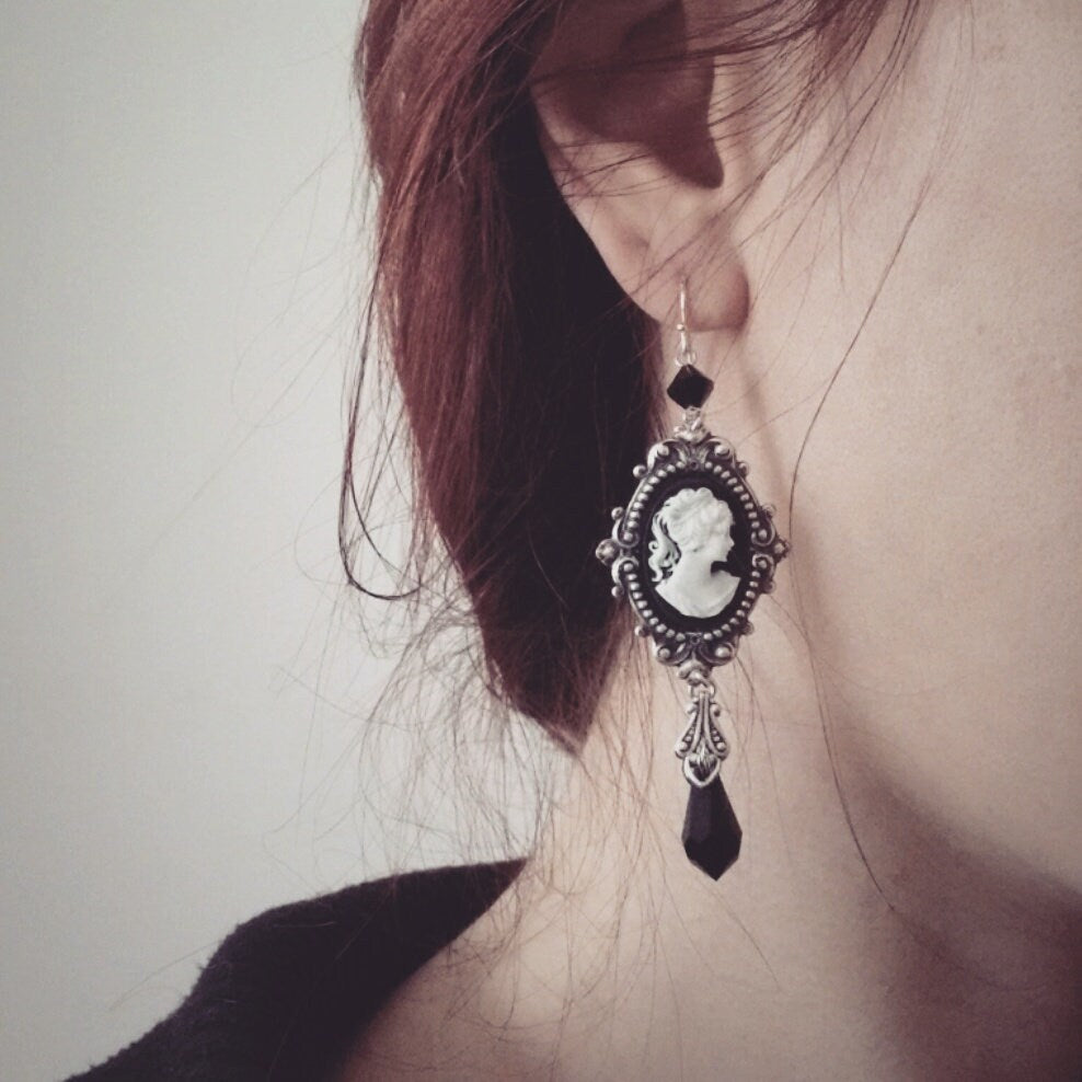 Brass cameo earrings