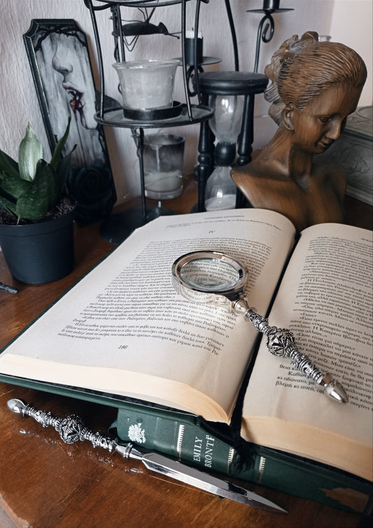 Silver Magnifying glass and letter opener set