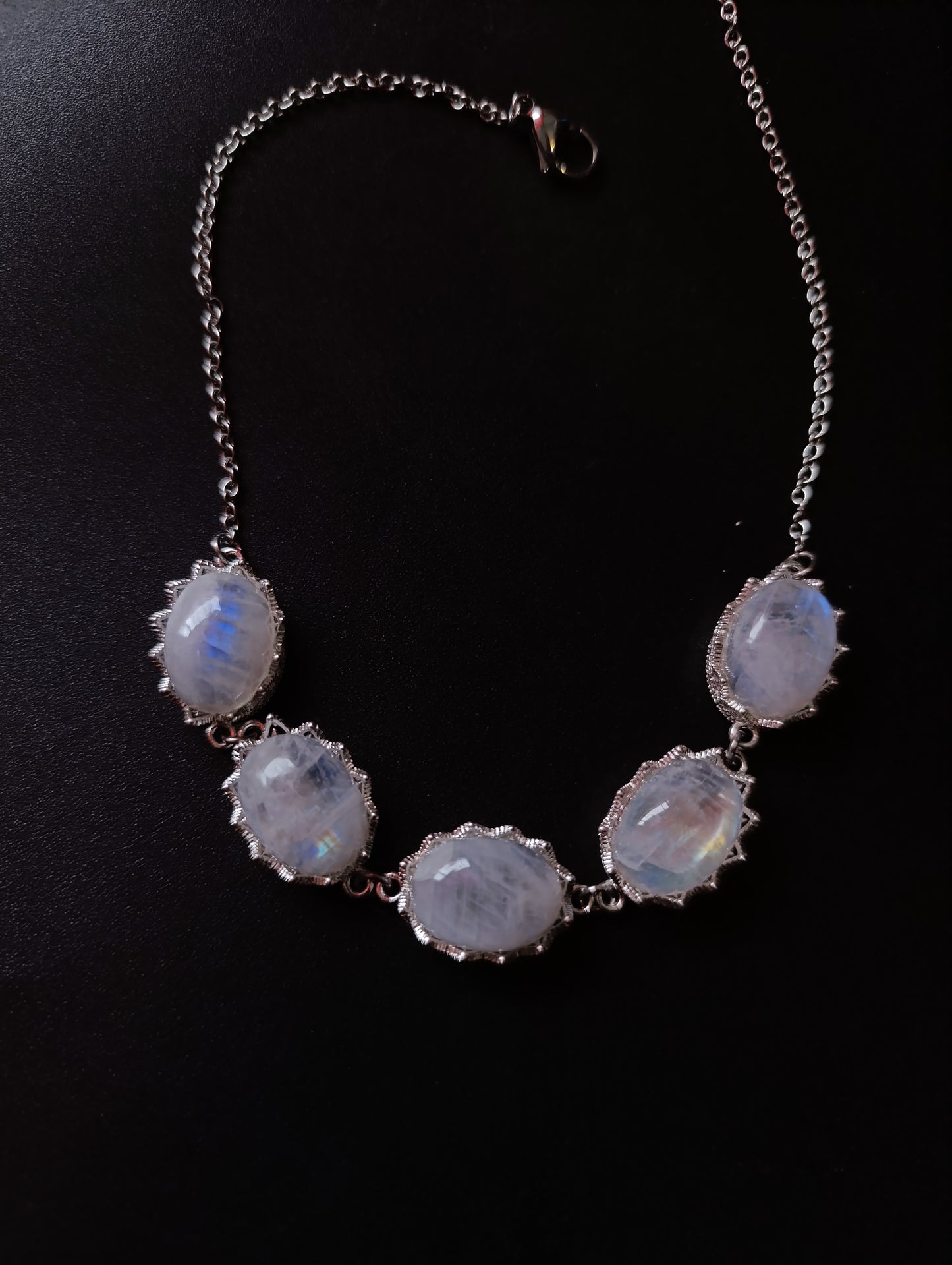 Rainbow moonstone tennis necklace