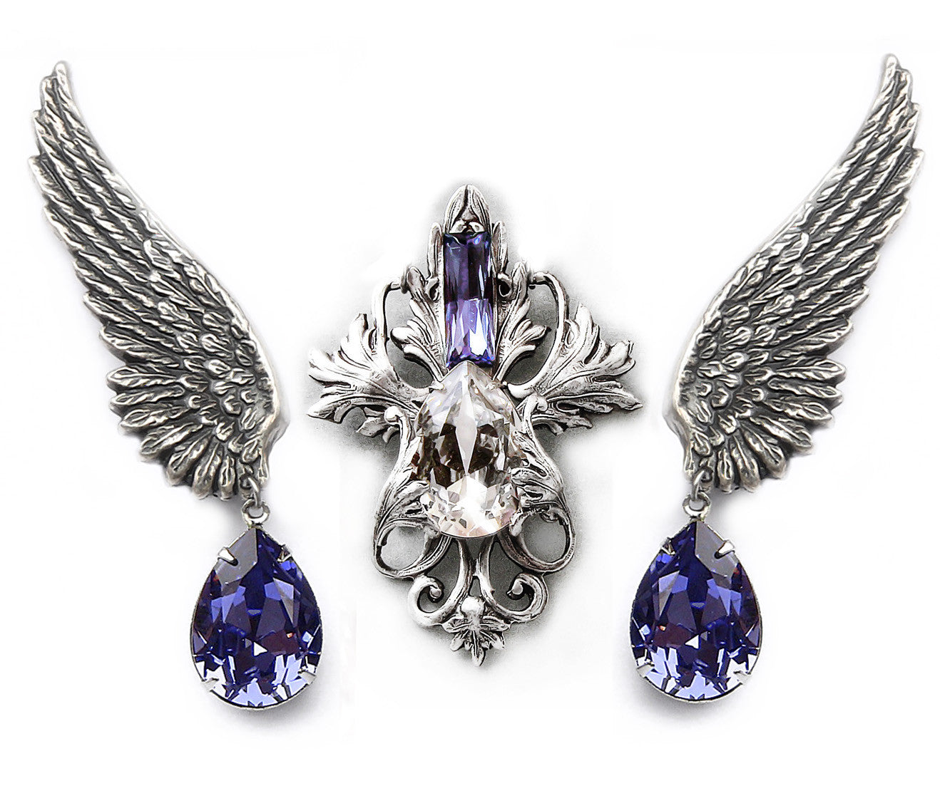 Tanzanite Swarovski Earrings and Necklace Set - Aranwen's Jewelry
- 5