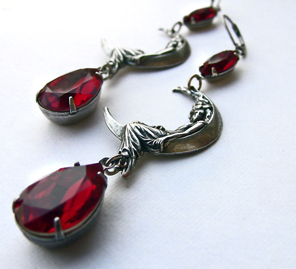 Moon Maiden Earrings with Red Swarovski crystal - Aranwen's Jewelry
- 4