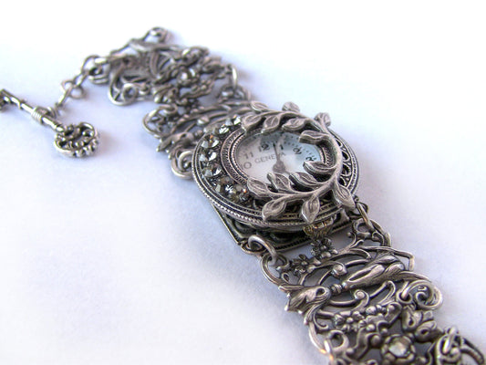 Silver ladies wrist watch bracelet Gothic watch Victorian Jewelry - Aranwen's Jewelry
- 2