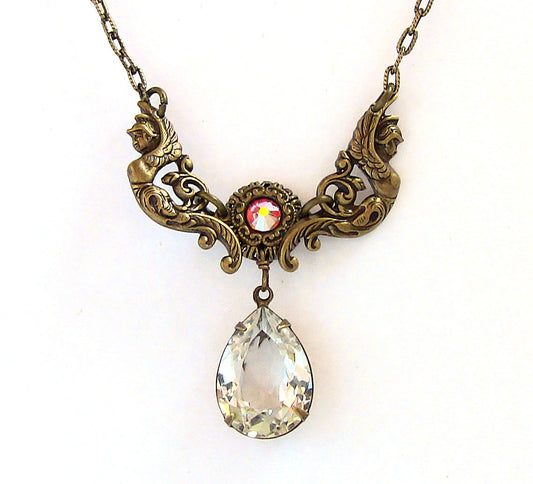 Vintage Brass Necklace with Swarovski Crystal - Aranwen's Jewelry
- 1