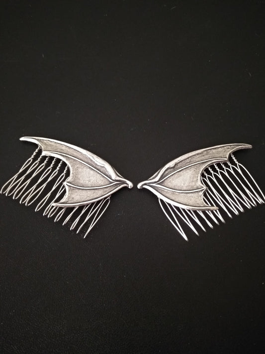 Sterling silver plated bat Wing hair combs.