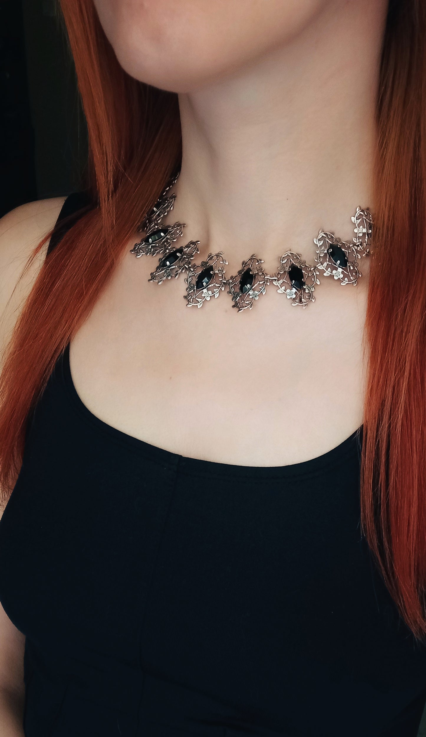 Victorian gothic Riviera style choker necklace with black crystals 