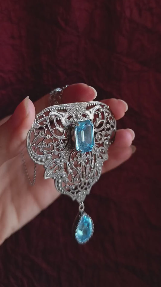 Aquamarine filigree necklace