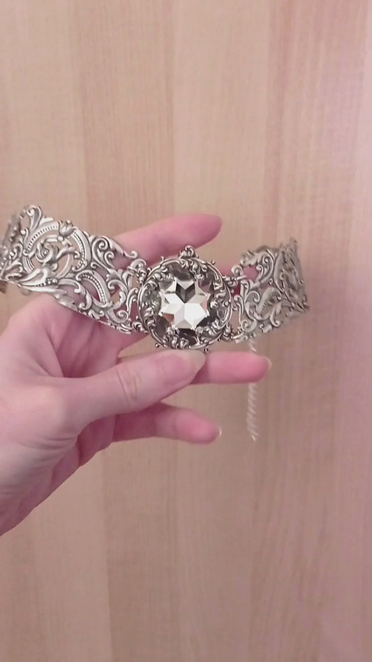Silver Filigree Choker with Clear Swarovski Crystal