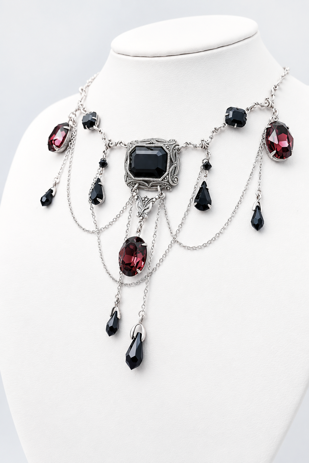 Black and Burgundy Waterfall Necklace