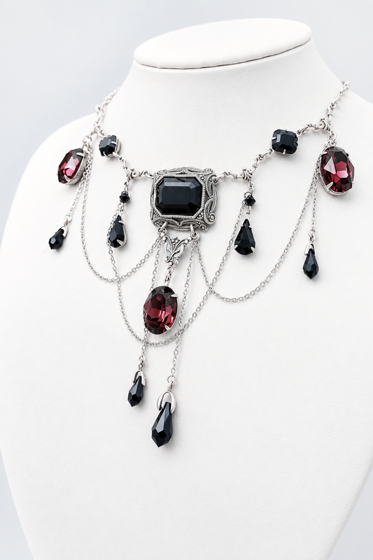Black and Burgundy Waterfall Necklace