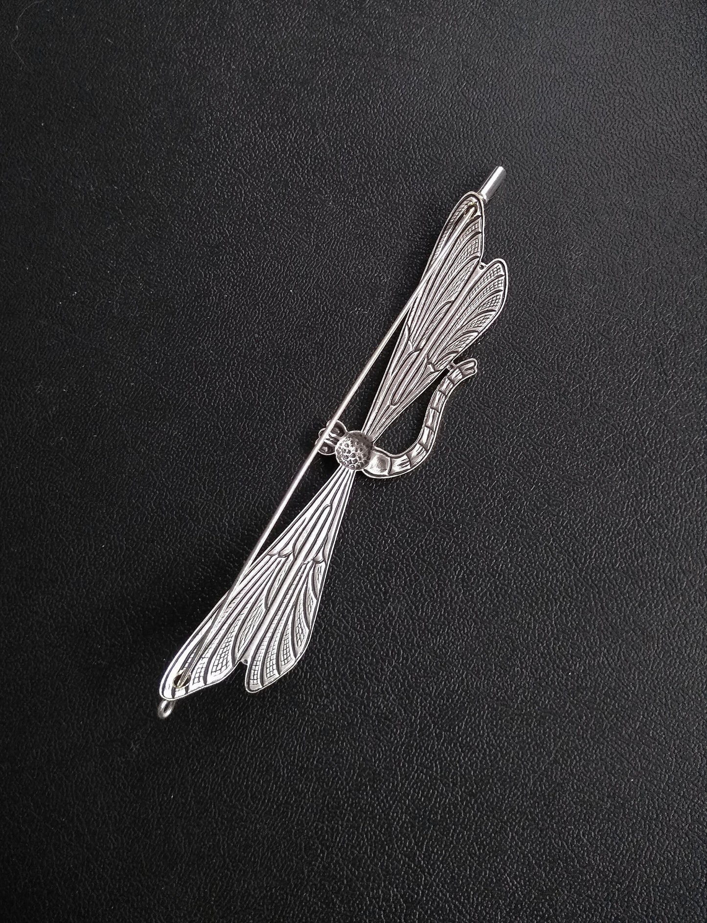 Oversized silver dragonfly brooch