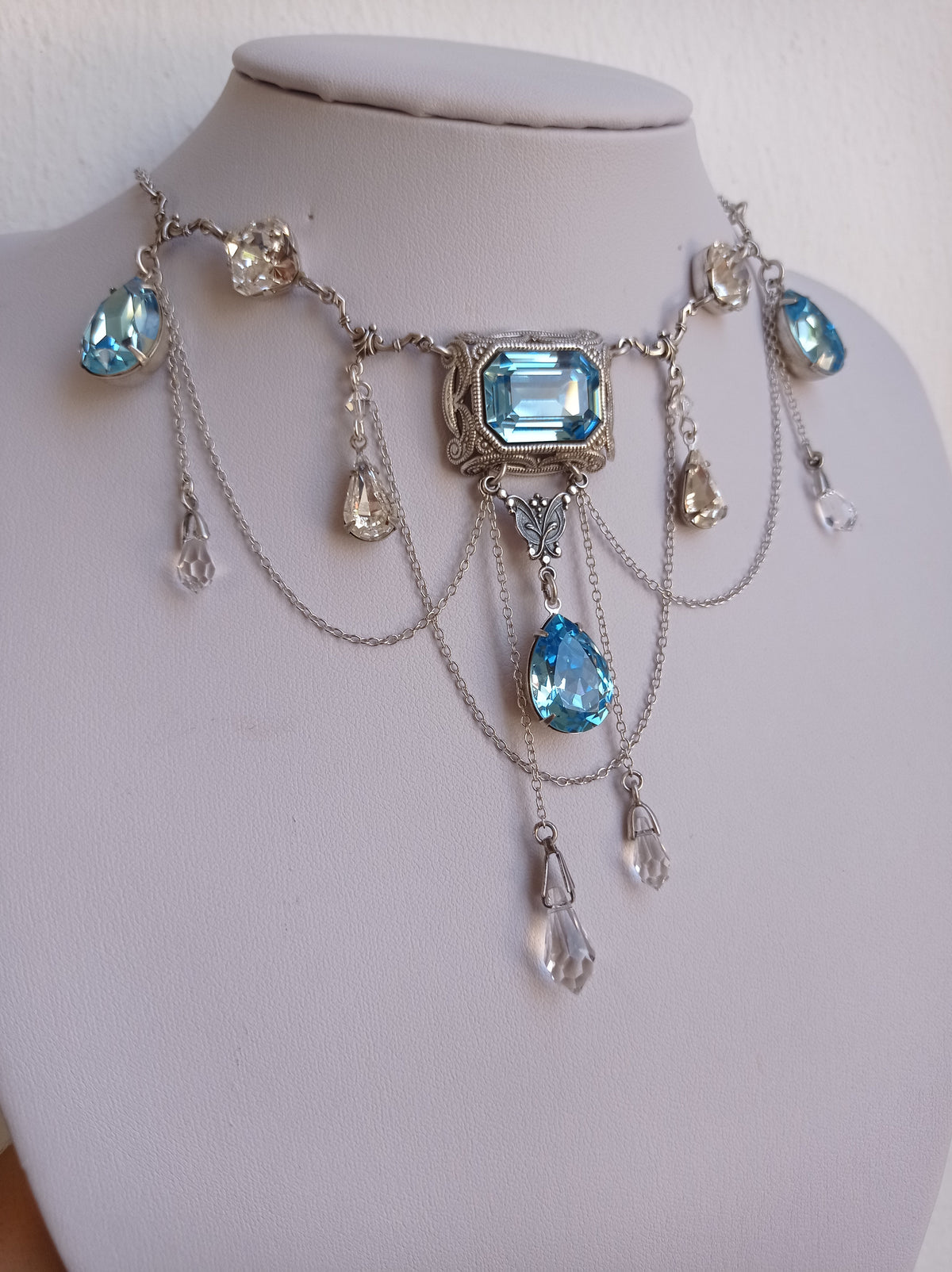 Clear and Aquamarine fantasy necklace