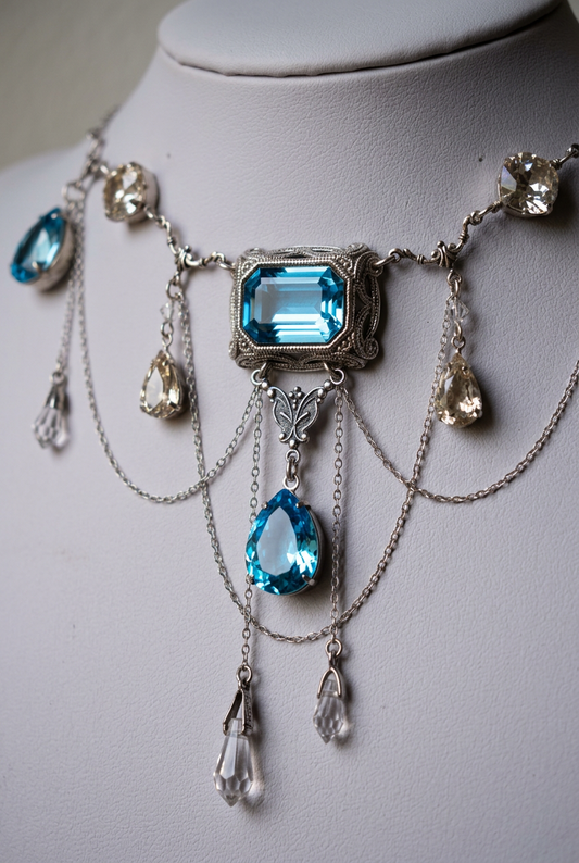 Clear and Aquamarine fantasy necklace