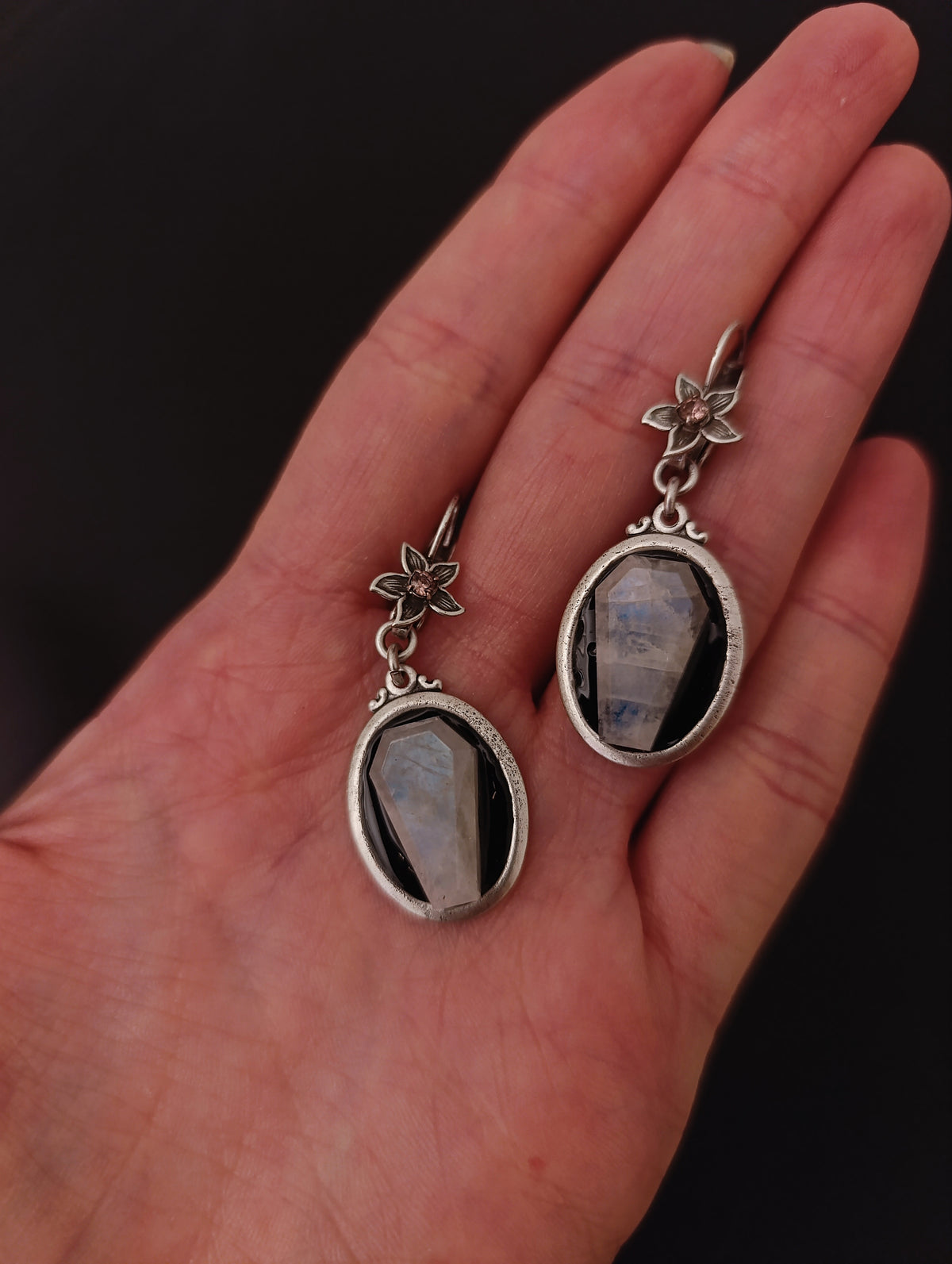 Moonstone coffin earrings