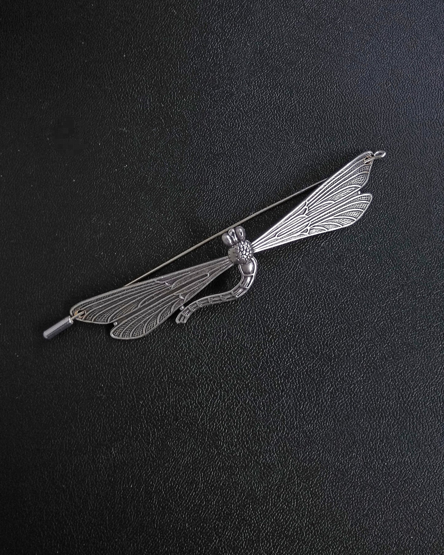 Oversized silver dragonfly brooch