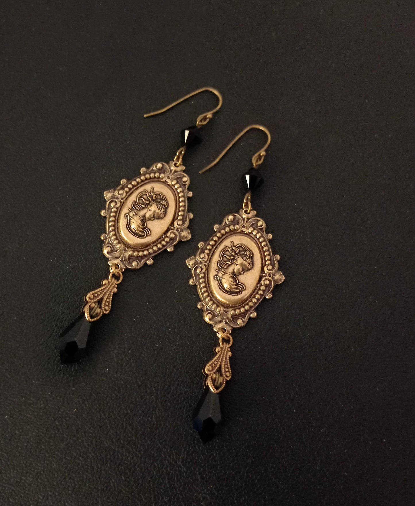 Brass cameo earrings