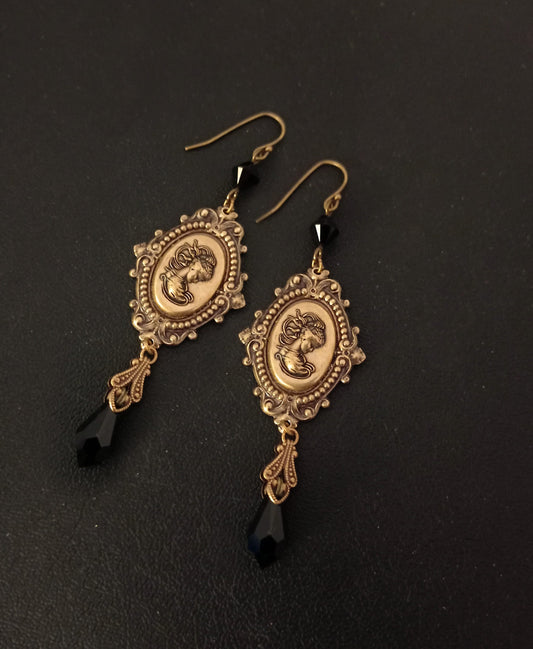 Brass cameo earrings